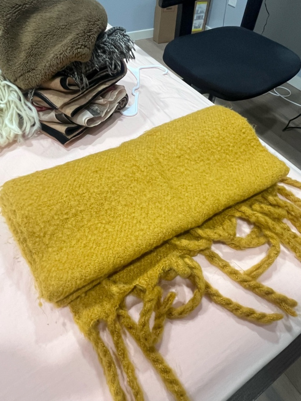 Mustard Yellow Fringe Scarf - Women's Accessory